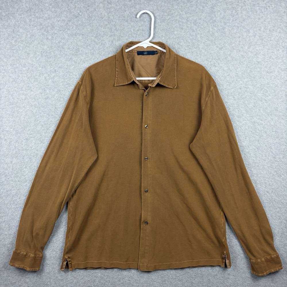 Zegna Sport Shirt Mens XL Tan Brown Knit Cotton Button Up Casual Long Sleeve